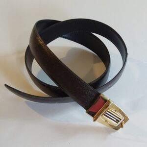 Vintage Luxury Men's Black/ Brown Reversible Leather Belt Gold /Silver Buckle Lg